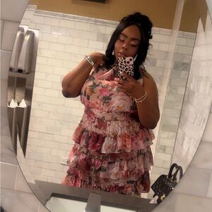 Express Floral Ruffle Midi Dress - Pink and Red